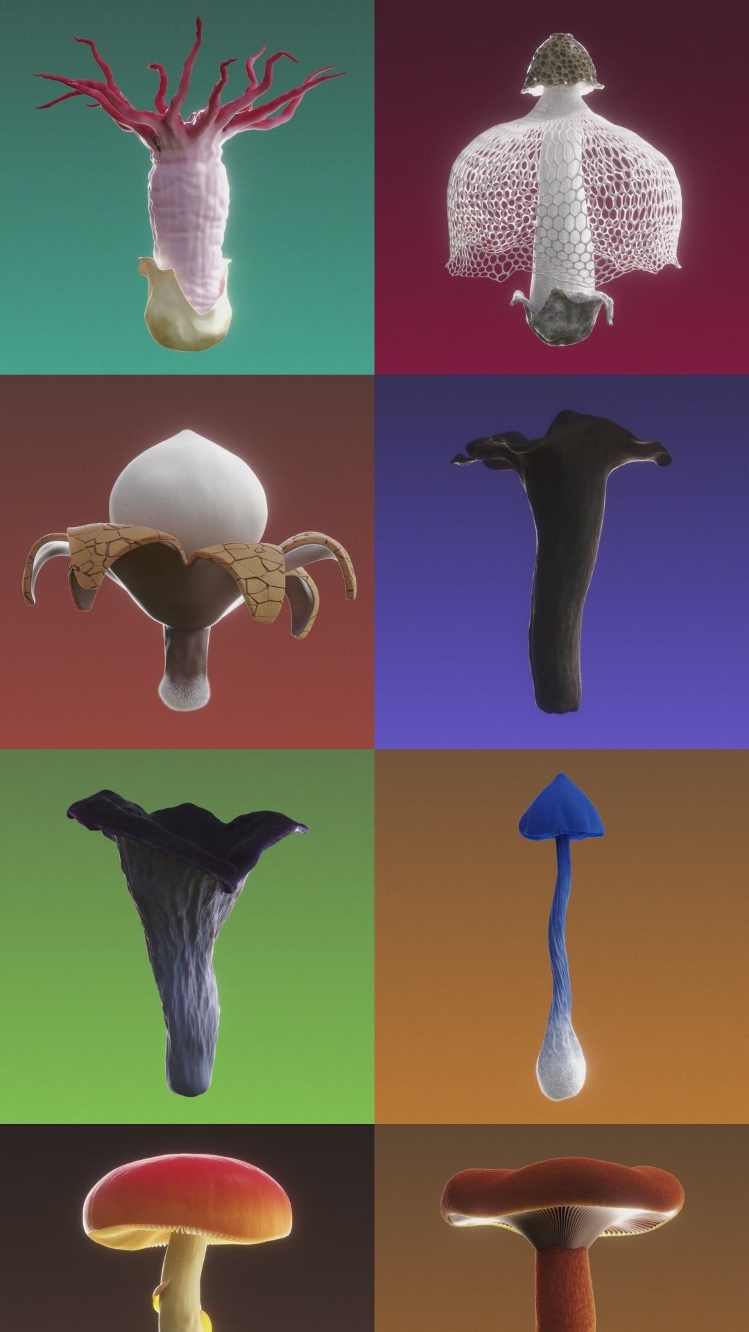 3D sculpted mushrooms created by the artist Ivan Vidovic